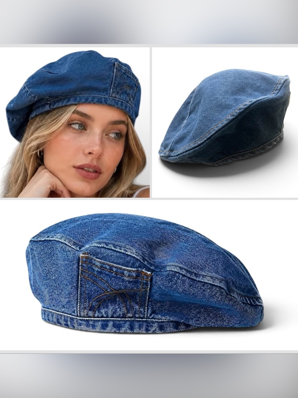 Blue Denim Beret Cap